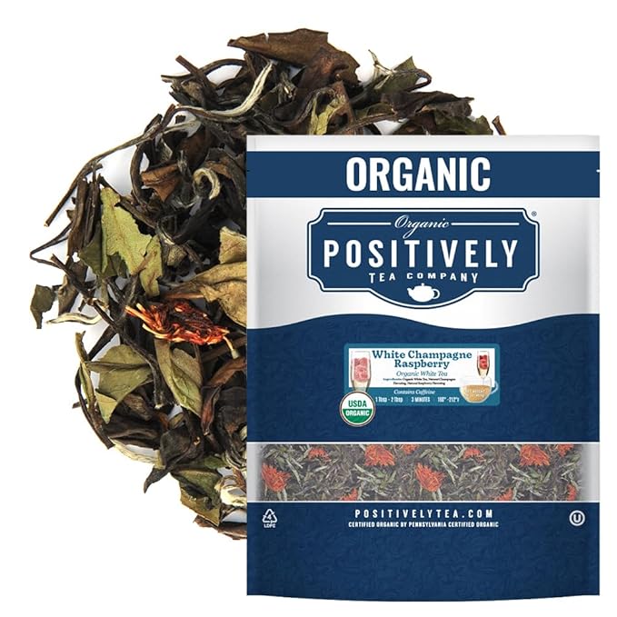 Organic Positively Tea Company, White Champagne Raspberry White Tea, Loose Leaf, 16 Ounce