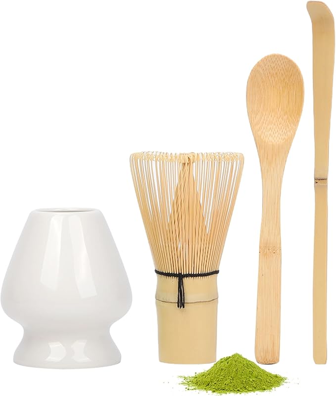 Matcha Whisk with Matcha Whisk Holder Bamboo Whisk Scoop Spoon Unique Gifts for Women Men Girl Friend Home Kitchen Decor Christmas Gifts for Tea Enthusiasts White