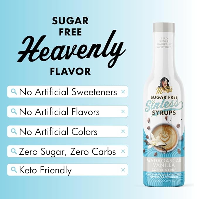 Sugar Free 3pk Madagascar VanillaSinless Syrup- Stevia Based, No Sugar Alcohols or Sucralose, No Artificial Sweeteners, Natural Ingredients, Coffee Tea Cocoa Dessert, Keto Friendly, 3 Pack