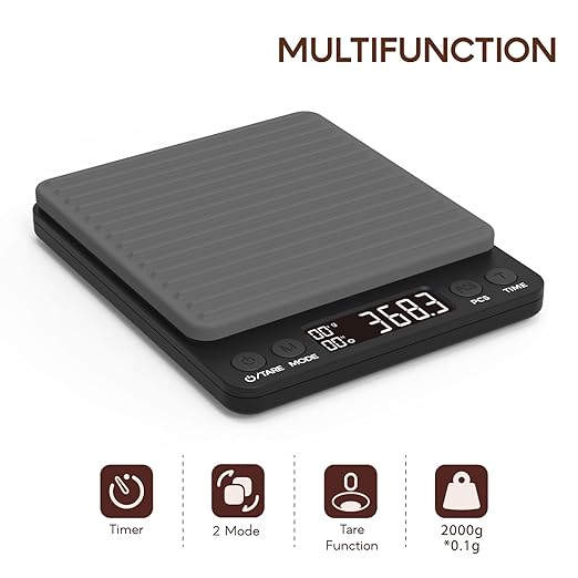 WEIGHTMAN Precision Coffee Scales with Dripper - Yellow LCD Screen, High Accuracy 2kg/0.1g