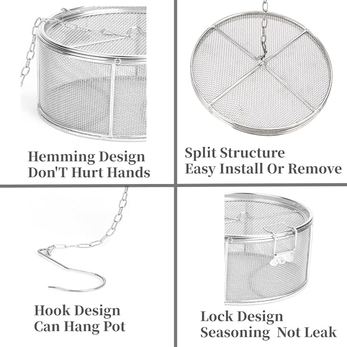 AUNMAS Seasoning Strainer, Stainless Steel Tea Mesh Tea Infuser Strainer with Extended Chain Hook for Brew Loose Leaf Tea and Seasonings, Sliver 5.52 x 3.94in