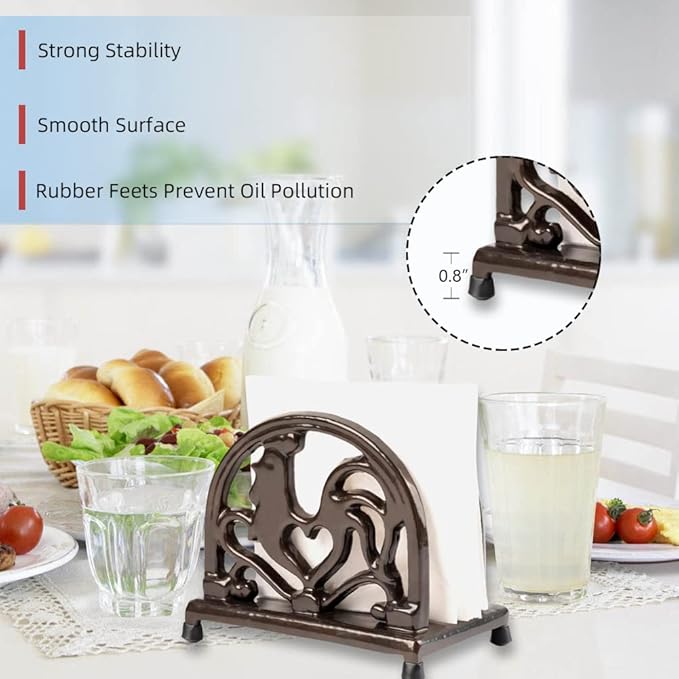 Vintage Metal Napkin Holder, Heavy Cast Iron Napkin Holder Organizer for Kitchen Restaurant Home Décor, Coffee Gold