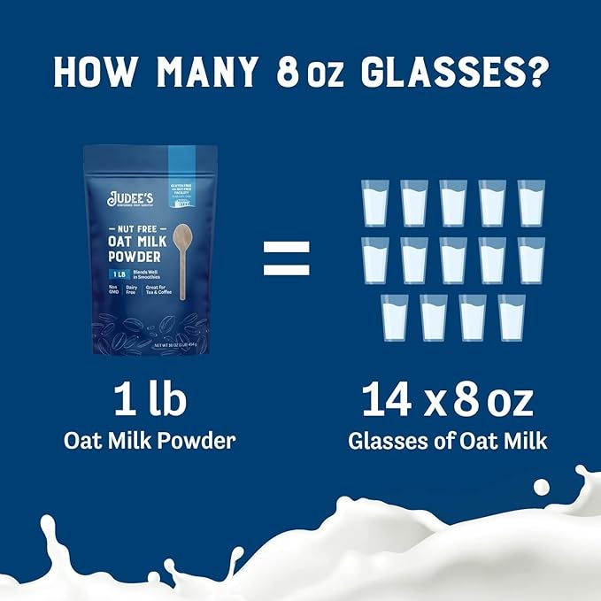 Judee’s Oat Milk Powder 1 lb - Vegan, Non-GMO, Soy-Free, Gluten-Free, and Nut-Free - Dairy Alternative - Use for Baking - Blends Well in Shakes and Smoothies - Add to Your Favorite Coffee and Drinks