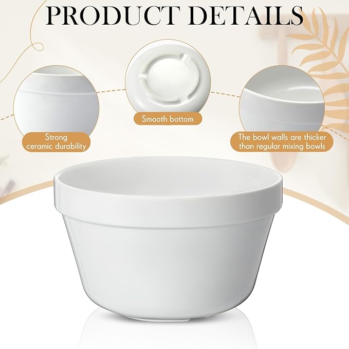 4 Pieces Ceramic 1 Qt Pudding Basins White 6.5 Inch Christmas Pudding Mold Bowls for Steaming Ovenproof Durable and Sturdy Porcelain Steamed Plum Puddings Basin Bowl Easy to Clean