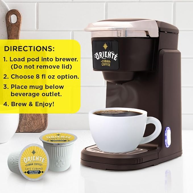 Oriente Sweetened Espresso Coffee Pods, 36 ct, Dark Roast Flavored Cuban Inspired in Recyclable Single Serve Pods - 100% Arabica Coffee, Compatible with Keurig K Cups Maker