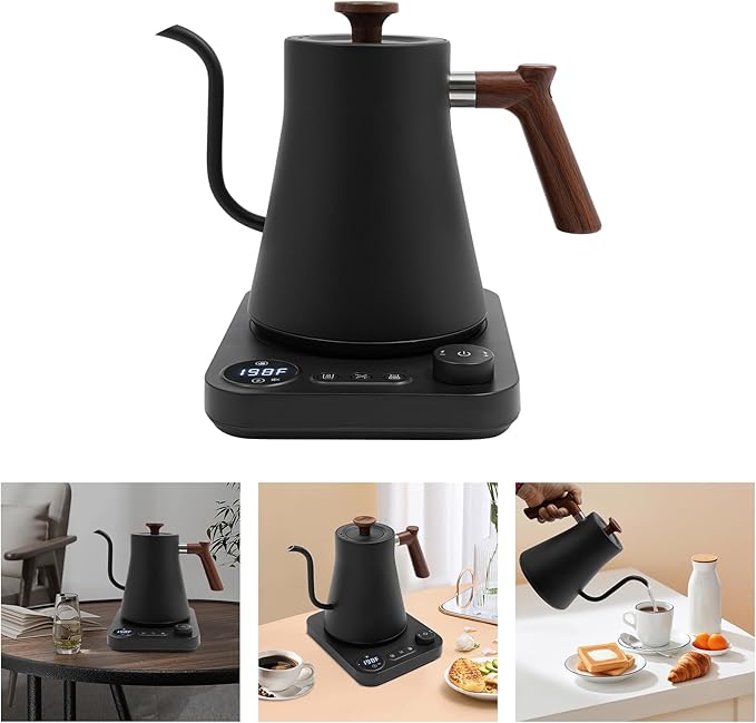 Gooseneck Electric Kettle,Electric Kettle with ±1℉ Precise Temperature Control,0.24 Gal Electric Gooseneck Kettle for Pour Over Coffee & Tea (Black)