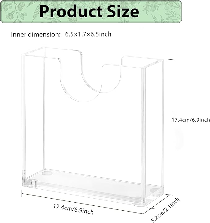 Clear Acrylic Napkin Holder for Table, Elegant Non-Slip Guest Towel Tray for Bathroom, Waterproof Vertical Tissue Dispenser for Kitchen, Dining, Bar, Office
