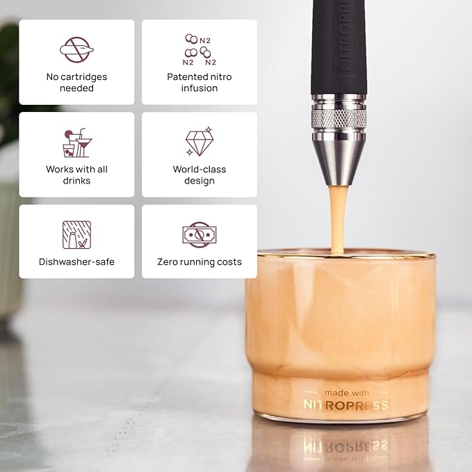 NitroPress DS – Electric Nitro Cold Brew Coffee & Cocktail Maker | Air-Powered Nitrogen Infuser for Smooth Nitro Drinks, Cocktails, Cold Brew & Tea at Home | No Gas Cartridges | Stainless Steel Design