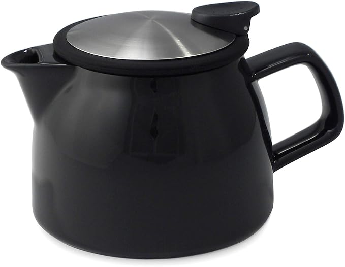 FORLIFE Bell Ceramic Teapot with Basket Infuser, 16-Ounce/470ml, Black Graphite