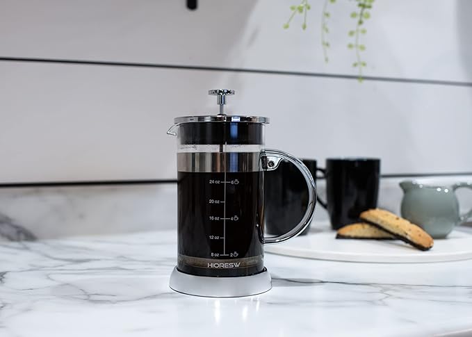 Elanze Designs Stainless Steel 1 Liter Glass French Press Coffee and Loose Leaf Tea Maker