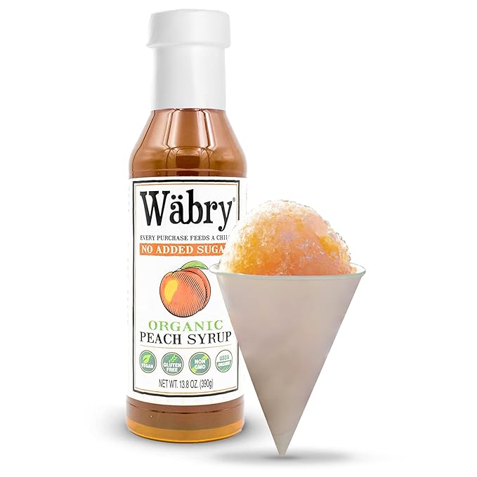 Wäbry Organic Peach Syrup No Added Sugar – 13.8oz (390g), Sweetened with Stevia & Erythritol, Natural Fruit Syrups for Drinks, Pancakes, Shaved Ice & Ice cream, Vegan Non-GMO, Dye-Free Snow Cone Syrup
