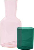 Glass Carafe and Cup Set | BPA Free, Dishwasher Safe, Durable & Lightweight | Ideal for Cold & Hot Beverages - Blush Pink & Pine