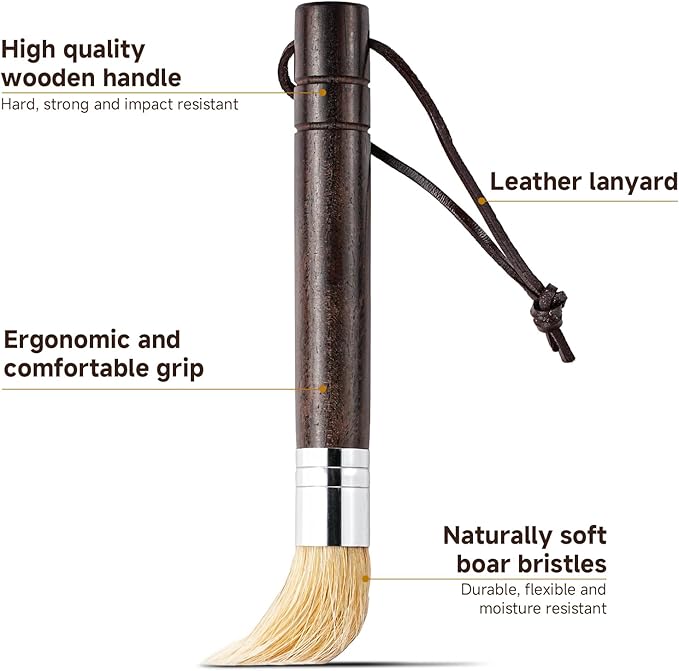 AZMCHEF Coffee Grinder Cleaning Brush with Stiff Boar Bristle & Wood Handle, Espresso Machine Brush with Hanging Loop for Home Kitchen