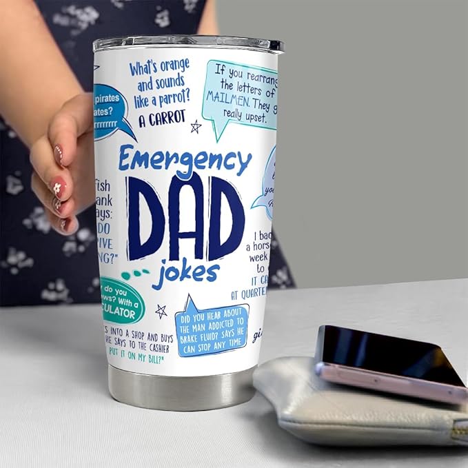 SANDJEST Tumbler For Dad 20oz Dad Jokes Stainless Steel Insulated Tumblers Coffee Travel Mug Funny Cup Gift for Dads Father Papa Birthday Christmas