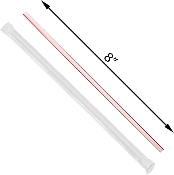 DuraHome Striped Plastic Straws Individually Wrapped White and Red 1000 Pack - 8 inch Drinking Straw, BPA Free Restaurant Style Disposable Straight Straws 0.24" Wide, Bulk Set
