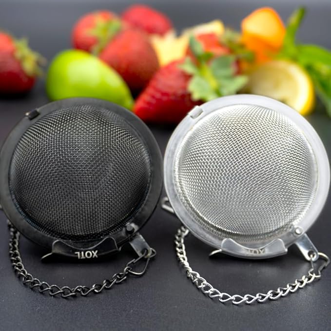 2.2 Inch Tea Ball Infuser Set – 2 PCS Stainless Steel Mesh Tea Strainers for Loose Leaf Tea, Spices, Herbs – 1 Black & 1 Silver – Reusable Steeper Filters