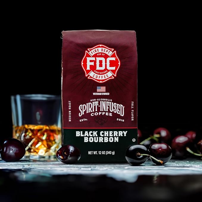 Fire Department Coffee - Black Cherry Bourbon Coffee - Gives Back to Firefighters - Premium Bourbon Infused Whole Bean - Non-Alcoholic - Roasted in the USA - Veteran Owned (12 oz, Pack of 2)