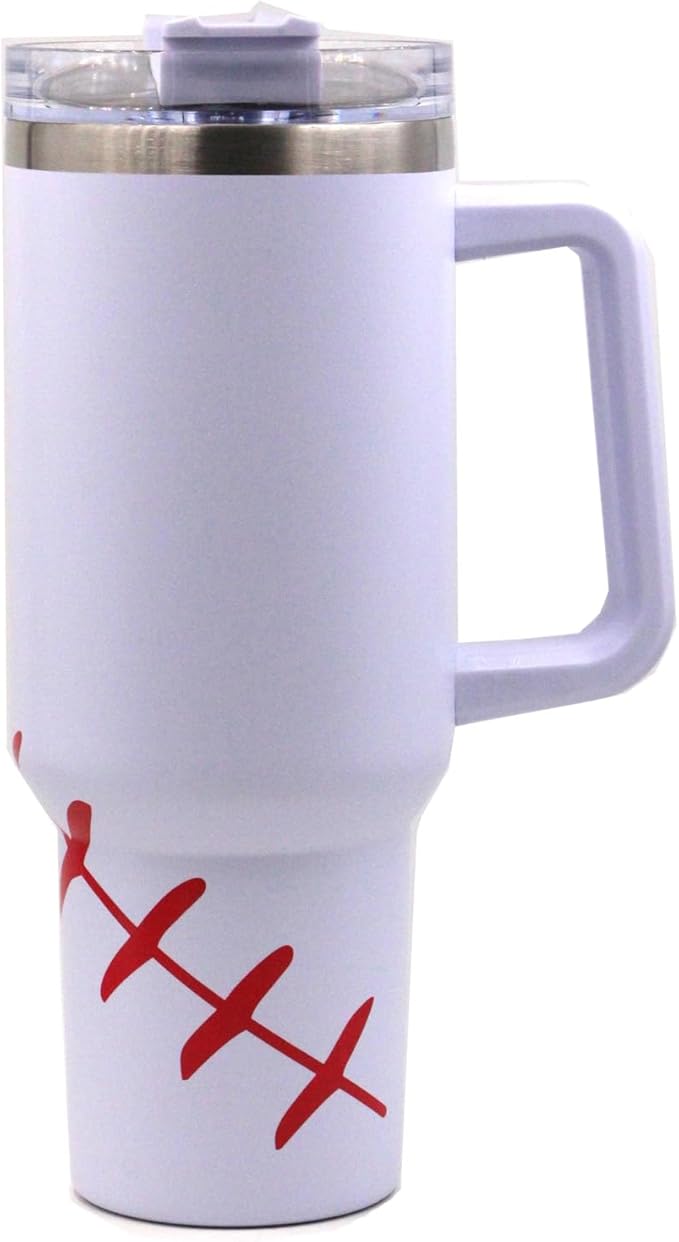 FMYWZS 40 oz Baseball Tumbler with Handle, Double Wall Vacuum Insulated Stainless Steel Cup Travel Mug with Lid and Straw, Baseball Accessories Stuff Gifts for Mom Men Boys Girls