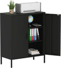 Metal Storage Cabinet with Doors and Shelves,Multipurpose Storage Rack, 3-Tier Shelf,Metal Locker Style Accent Cabinet for Home Office,Living Room,Kitchen (Black, 40''H)