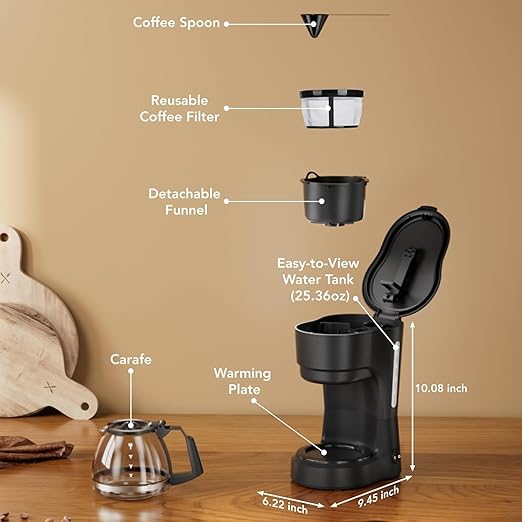 Pro 5-Cup Coffee Maker–Energy-Efficient Drip Coffee Machine Brewer with Quick Pause N Serve,Stainless Steel Filter & Extended Keep-Warm–Compact for Office & Small Kitchen