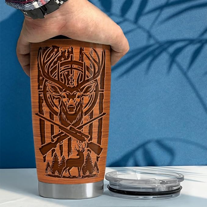 Hunting Tumbler 20oz Stainless Steel Insulated Travel Mug Cup for Men Deer Hunter Gifts for Birthday Christmas Fathers Day