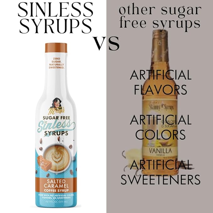 Sugar Free 3pk Salted Caramel Coffee Syrup - Stevia Based, No Sugar Alcohols or Sucralose, No Artificial Sweeteners, Natural Ingredients, Coffee Tea Cocoa Dessert, Keto Friendly, 3 Pack