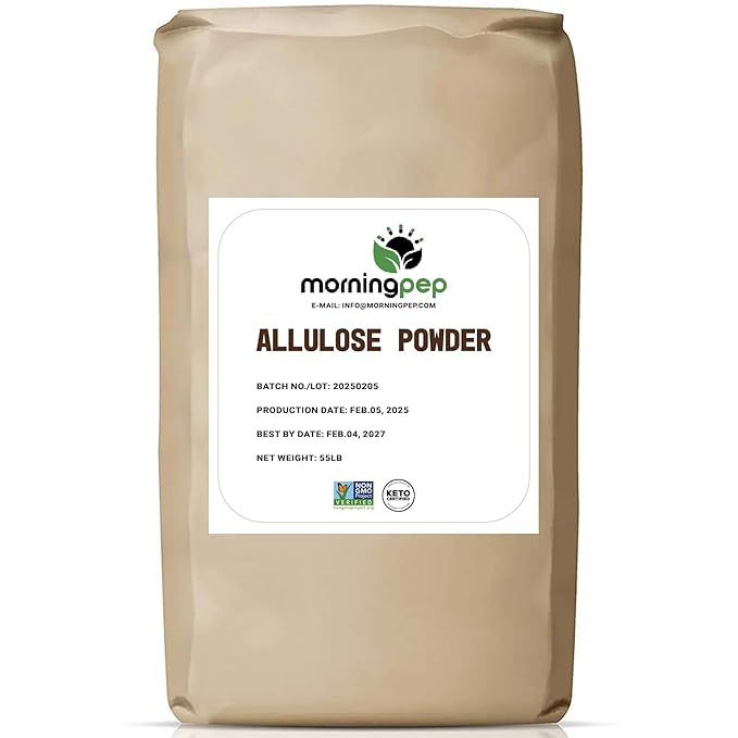 Morning Pep Allulose Sweetener 55 lb – Zero Calorie Sugar Alternative, 100% Pure, No Erythritol, Non-GMO Project Verified, Keto Certified, OU Kosher, No Fillers, Ideal for Baking and Beverages, BULK Bag