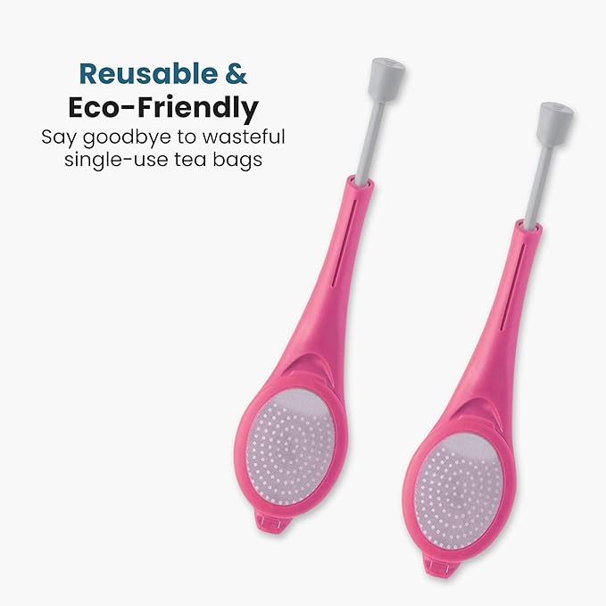 Jokari Loose Leaf Tea Infuser 2 Pack – Stainless Steel Mesh Reusable Tea Steeper with Easy Grip Handle – BPA-Free, Dishwasher Safe, for Custom Brewing – Pink