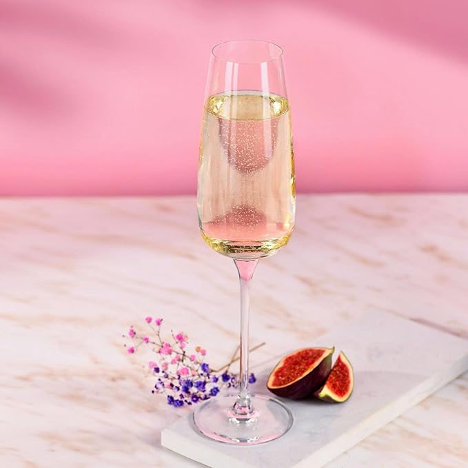Krosno Modern Champagne Glasses, Set of 4, 7.4 Oz, Premium Crystalline Glass, Lead-free,Durable,Scratch-resistant, Ideal for Prosecco, Mimosas, Sparkling Wine, Scratch-resistant, Made in Europe