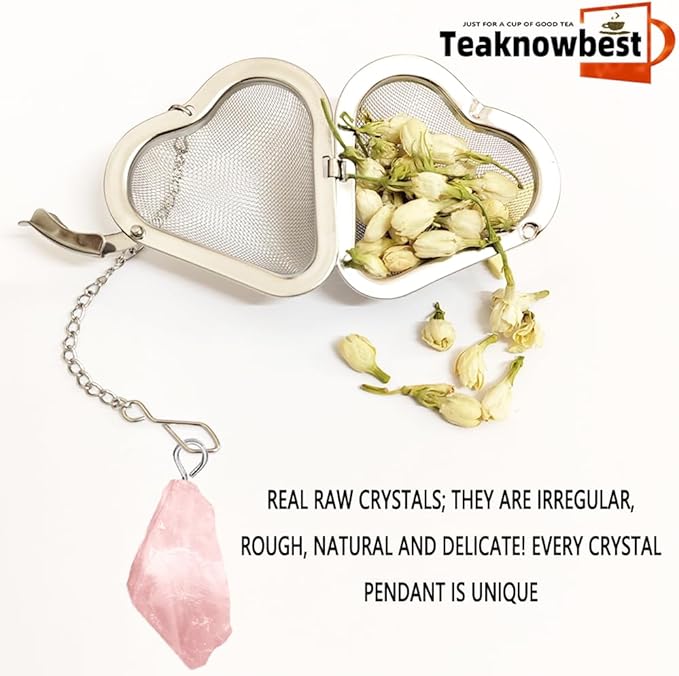 1PCS Loose tea infuser，Stainless Steel Tea Strainers for Loose Tea，tea leaves infuser，Fine mesh tea ball + crystal pendant，Suitable for brewing all loose leaf teas (1, Rose Quartz)
