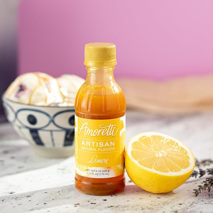 Amoretti - Natural Lemon Artisan Flavor Paste, 8 oz, Perfect For Ice Cream, Beverages, Cakes, and more, Preservative Free, Vegan, Gluten Free, No Artificial Sweeteners, Highly Concentrated