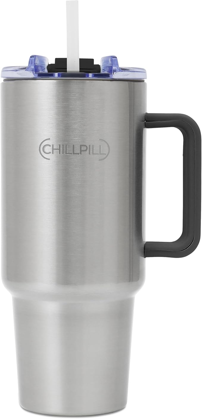 CHILLPILL GO Iced Coffee Chiller - Stainless Steel Cup Iced Coffee Maker & Espresso Chiller, Fast Cooling Cold Brew Coffee Maker, Instant Drink Chiller with Lid & Straw, Ice Coffee Chiller On-the-Go