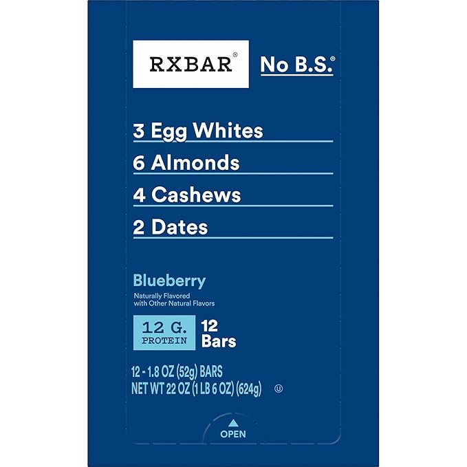 RXBAR Protein Bars, Protein Snack, Snack Bars, Blueberry, 22oz Box (12 Count)