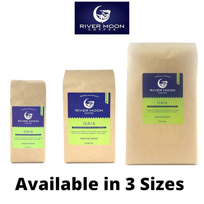 River Moon Coffee, Medium Roast Coffee Beans, 5 lbs, Non-GMO, Direct Trade, 100% Arabica, Gaia Blend