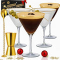 VEMACITY - Ribbed Espresso Martini Glasses Set of 4-8oz Gold Rim Cocktail Glasses with Bar Spoon and Jigger - For Margaritas, Cosmos & More | Ideal for Christmas & New Years