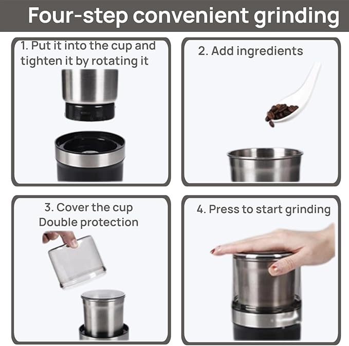 Voltix Electric Multi-Use Cup Grinder, Large Capacity Stainless Steel, Portable Electric Coffee Grinder & Spice Grinder for Home Kitchen, One Touch Coffee Mill for Beans, Spices (Dual Blade Set)