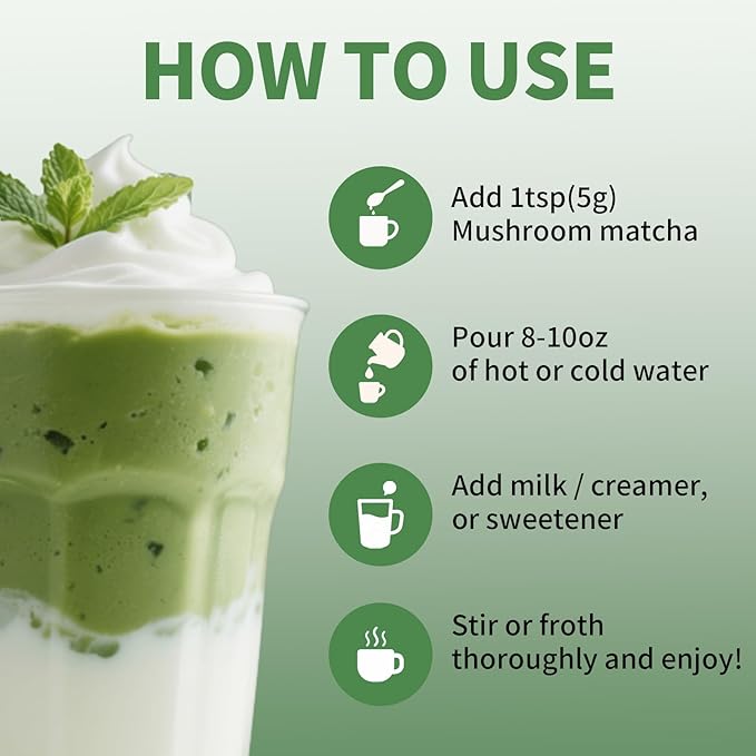 YISANFLO 7-in-1 Mushroom Matcha for Energy, Focus, Digestion, Immunity, Turkey Tail, Shiitake, Lion's Mane, Ceremonial-Grade Matcha 8 Oz(45 Servings)