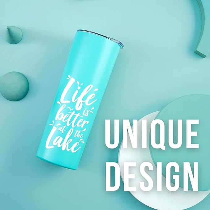 Onebttl Lake House Gifts for Women, 20oz Stainless Steel Insulated Tumbler, Housewarming Gifts for Lake Lovers - Teal, Life is Better at the Lake