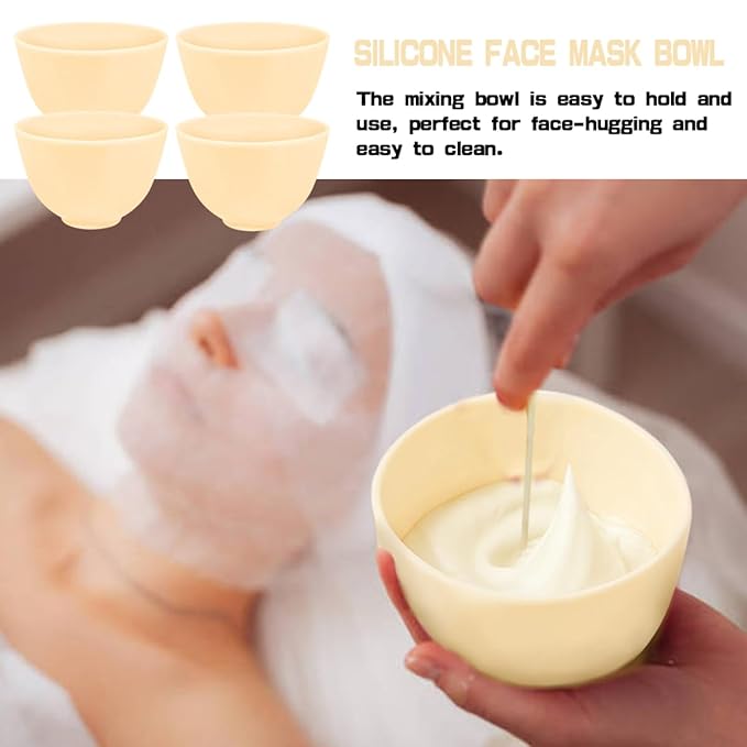 4 Inch Diy Silicone Facial Mask Mixing Bowl, 4 PCS Home Use Microwavable Silicone Facial Mud Bowl for Facial Mask, Mud Mask and Other Skincare Products, Cosmetic Beauty Tool for Home Salon,Yellow