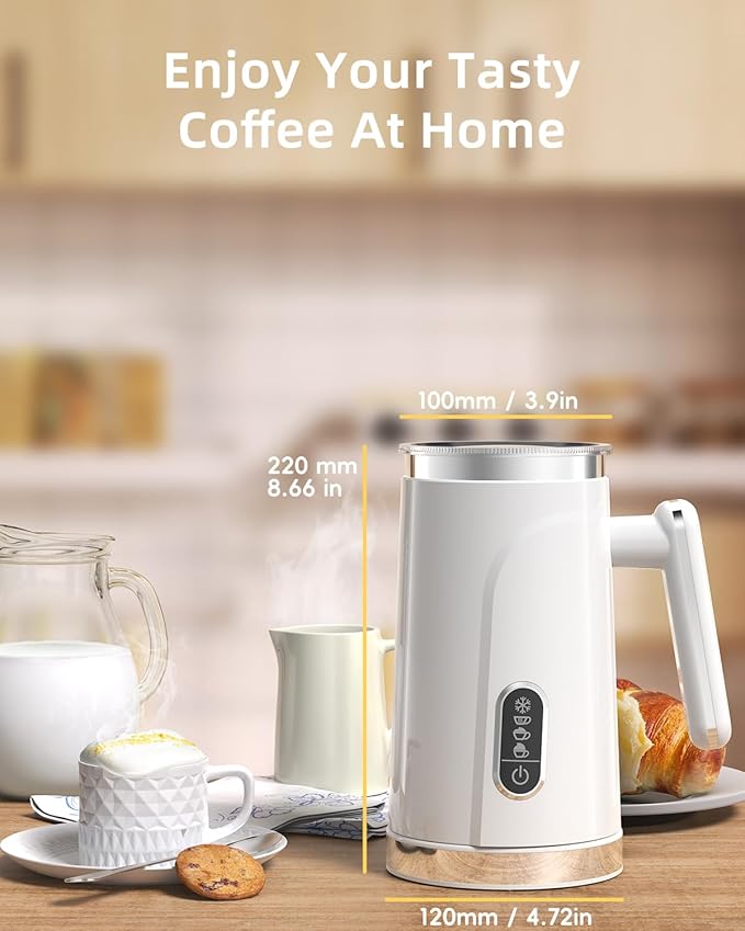 BioloMix Electric Milk Frother 4 in 1 Automatic Hot and Cold Milk Frother Warmer for Milk Latte Foam Maker Hot Chocolates Cappuccino (White)