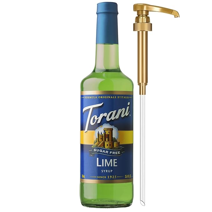 Torani Sugar Free Syrup, Lime Flavoring for Drinks, Zero Calorie, Glass Bottle with Pump Included, 25.4 Fl Oz