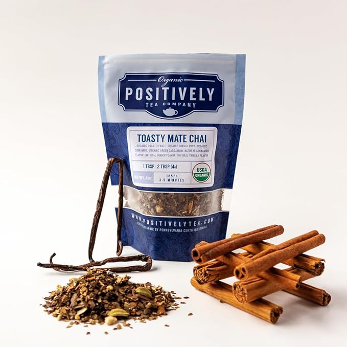 Organic Positively Tea Company, Toasty Mate Chai Mate Tea, Loose Leaf, 16 Ounce