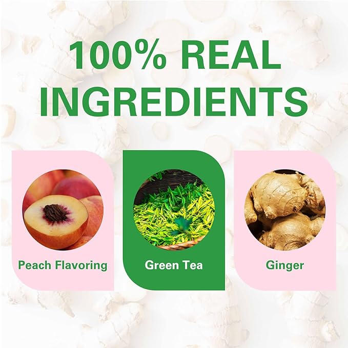 WT WEETEE Ginger Peach Green Tea Bags, Made of Green Tea, Ginger & Natural Peach Flavor, Low Caffeine Tea Bags 100 Counts, Fruity & Mildly Gingery Good for Iced