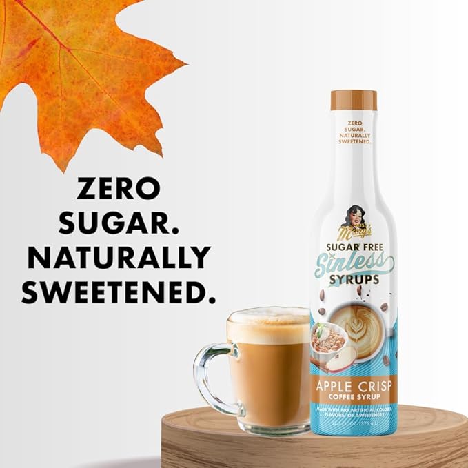 Sugar Free 3pk Apple Crisp Coffee Syrup - Stevia Based, No Sugar Alcohols or Sucralose, No Artificial Sweeteners, Natural Ingredients, Coffee Tea Cocoa Dessert, Keto Friendly, 3 Pack
