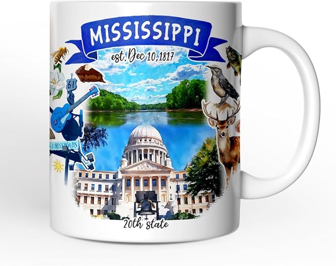 OrnamentallyYou Artistic Mississippi State Themes and Landmarks Mug