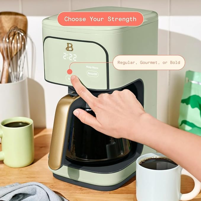 Beautiful 12 Cup Programmable Coffee Maker, Drip Coffee Machine with Glass Carafe, Automatic Brew Strength Control, Espresso Maker Function, Compact Espresso Machine (Sage Green)