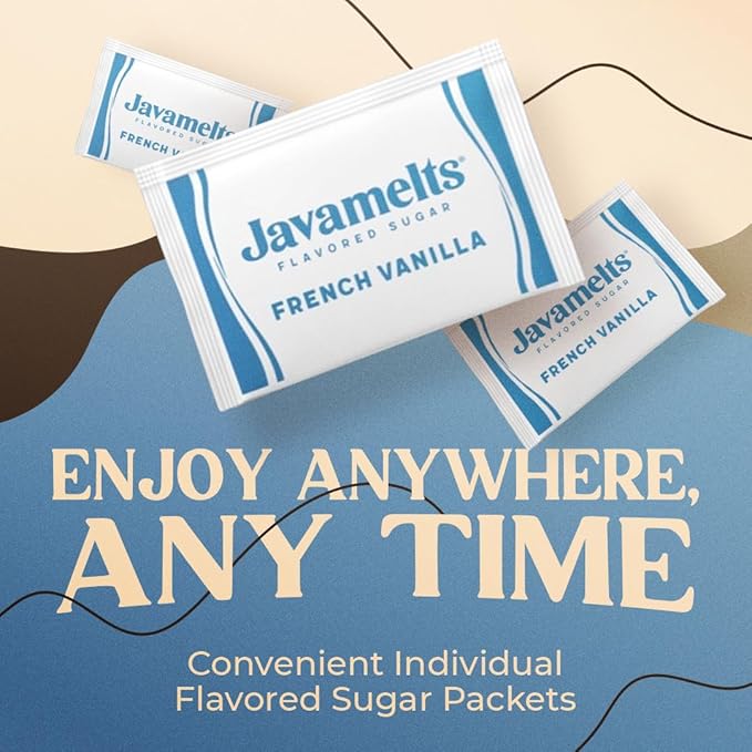 Javamelts French Vanilla Flavored Sugar Packets | Pure Cane Sugar for Baking, Coffee Syrup Substitute, Cocktails, Tea | Non GMO, Non Dairy, Gluten Free, Kosher | 1,000 Bulk Sugar Packets