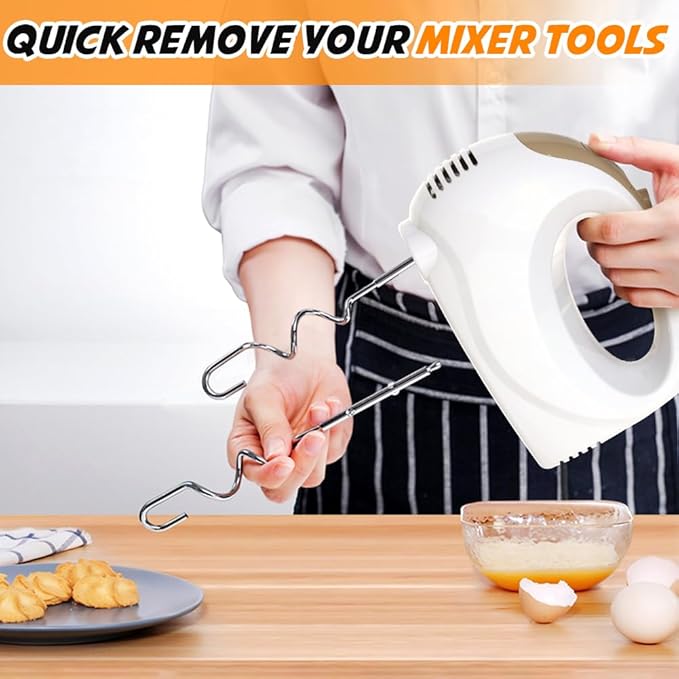 Handmixer - 5 Speed Portable Kitchen Mixer Electric Handheld with 5 Stainless Steel Accessories Whisk, Food Beater, ‌Ivory