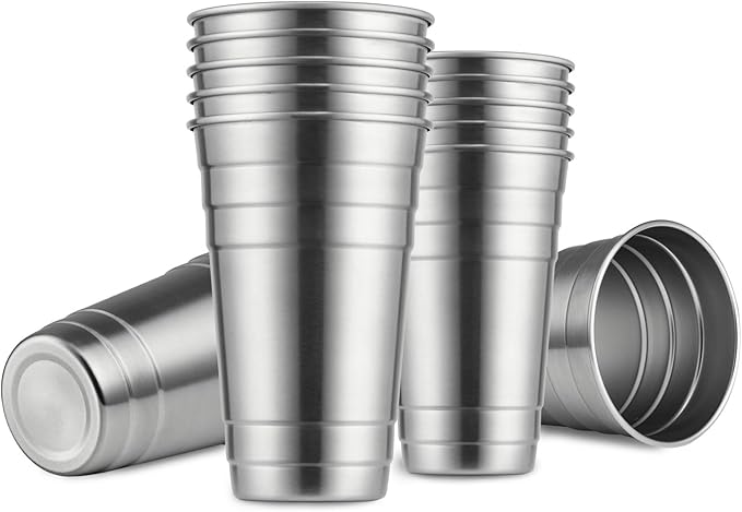 MEWAY Premium Stainless Steel Cups 24 oz Pint Cup Tumbler (12 Pack) - Premium Metal Cups - Stackable Durable Cup，Chilling Beer Glasses, for Travel, Outdoor, Camping, Everyday