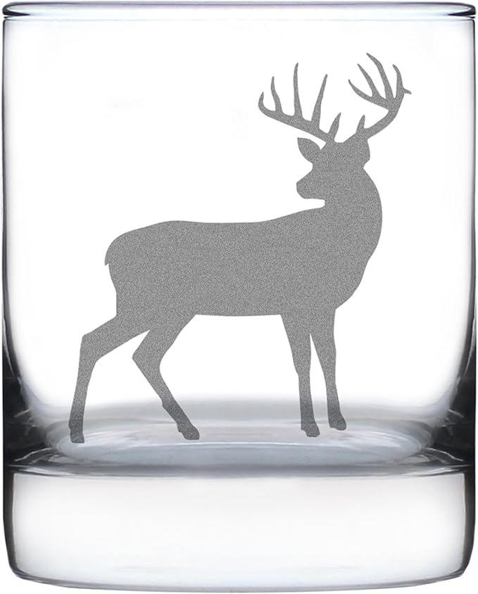Bevvee Deer Whiskey Rocks Glass - Cabin Themed Gifts or Rustic Decor for Men and Women - Fun Whisky Drinking Tumbler - 10.25 oz